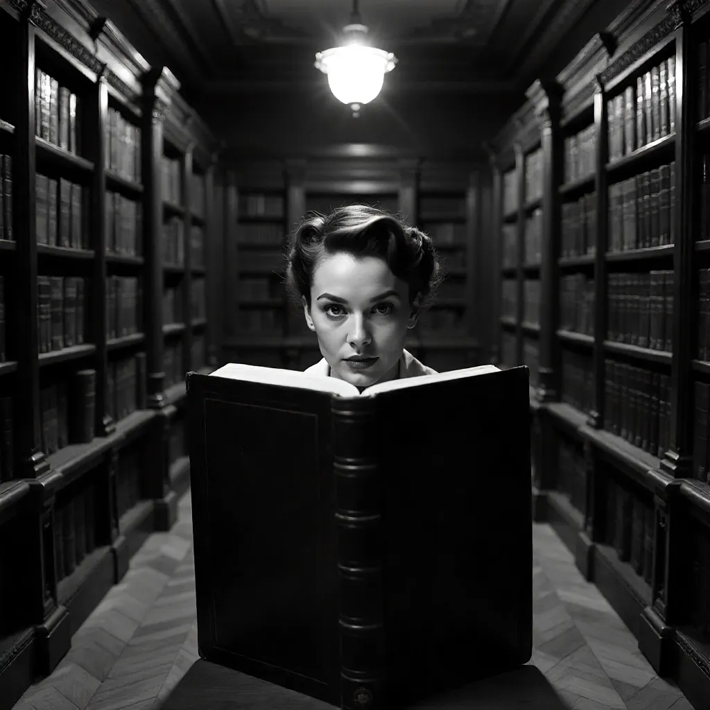 Monochrome Library Portrait: Hidden Behind a Book