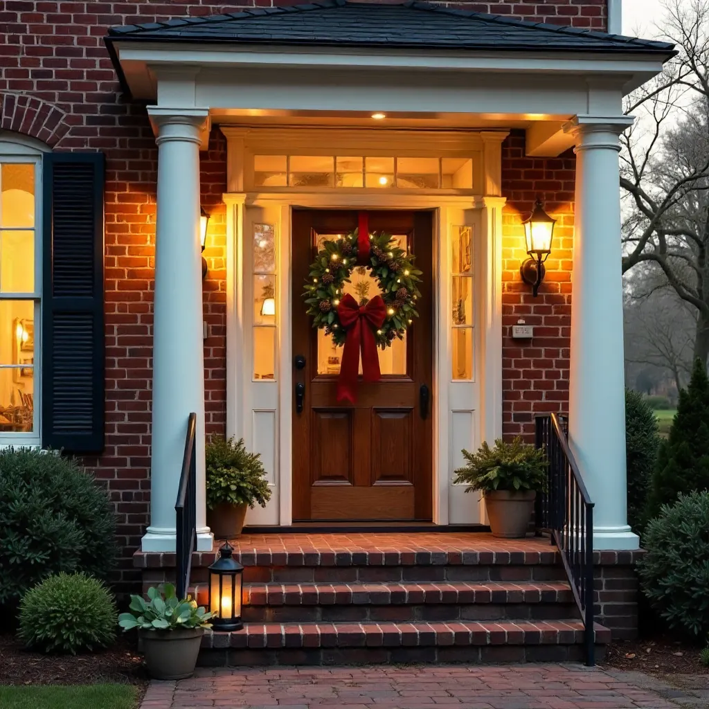 Festive Charleston Front Door with Wreath