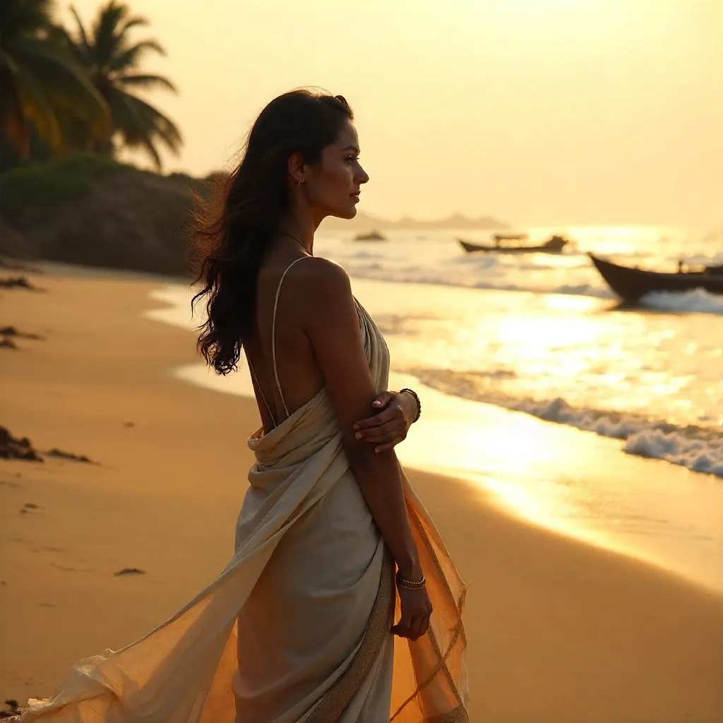 Self-Embrace on a Kerala Beach at Golden Hour