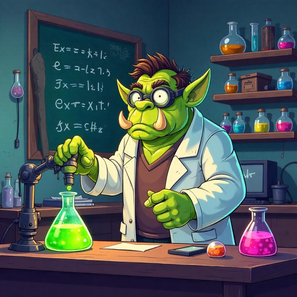 Orc Scientist in a Cartoon Laboratory