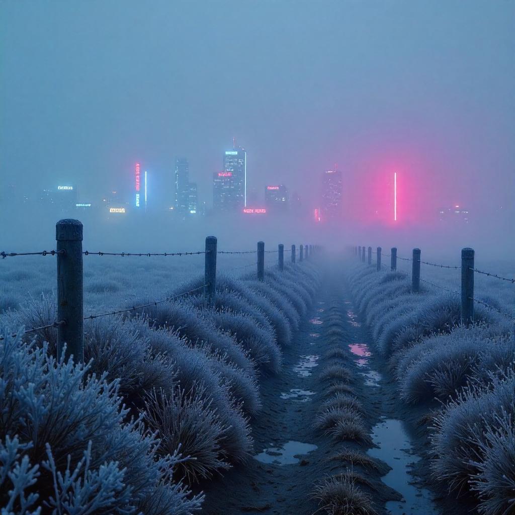 Neon Frost over Fog-Gilded Moor