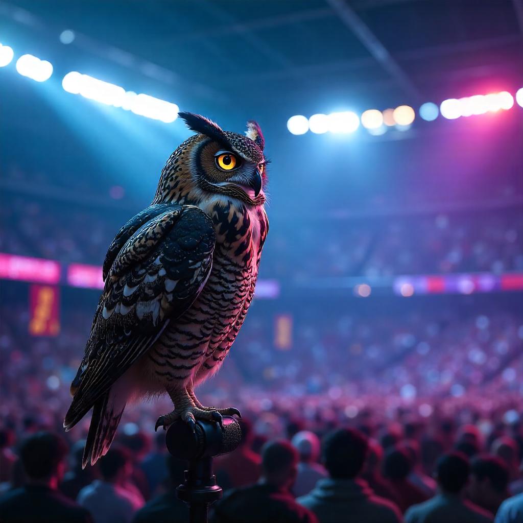 Owl Guardian in a Neon Stadium