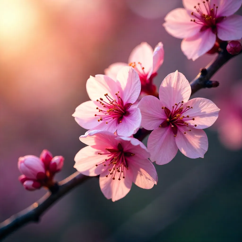 Close-Up of Delicate Pink Cherry Blossoms