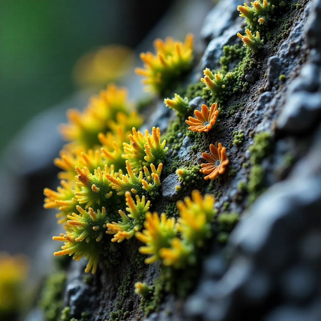 Macro Close-Up of Colorful Lichen on Hà Giang Rock