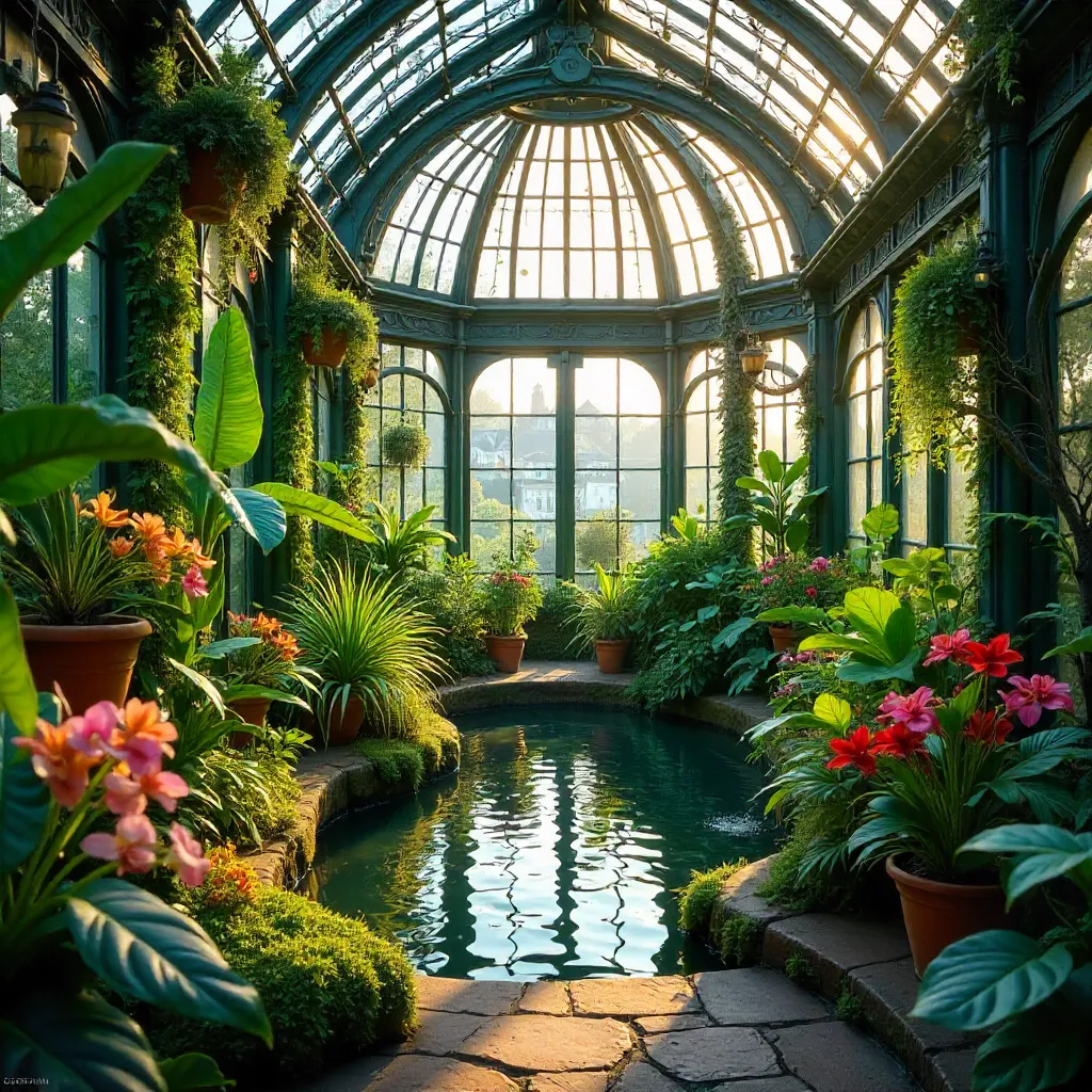 Sunlit Paris Greenhouse: Lush Botanical Oasis