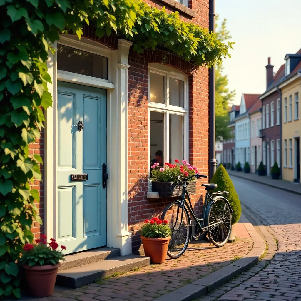 Quaint Odense Door with LUKKET Sign and Flowers