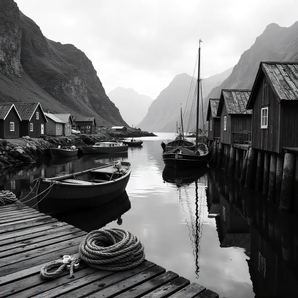 Nusfjord in Black and White: Historic Harbor
