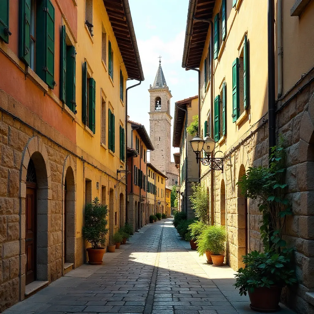 Quaint Siena Street with Green Shutters