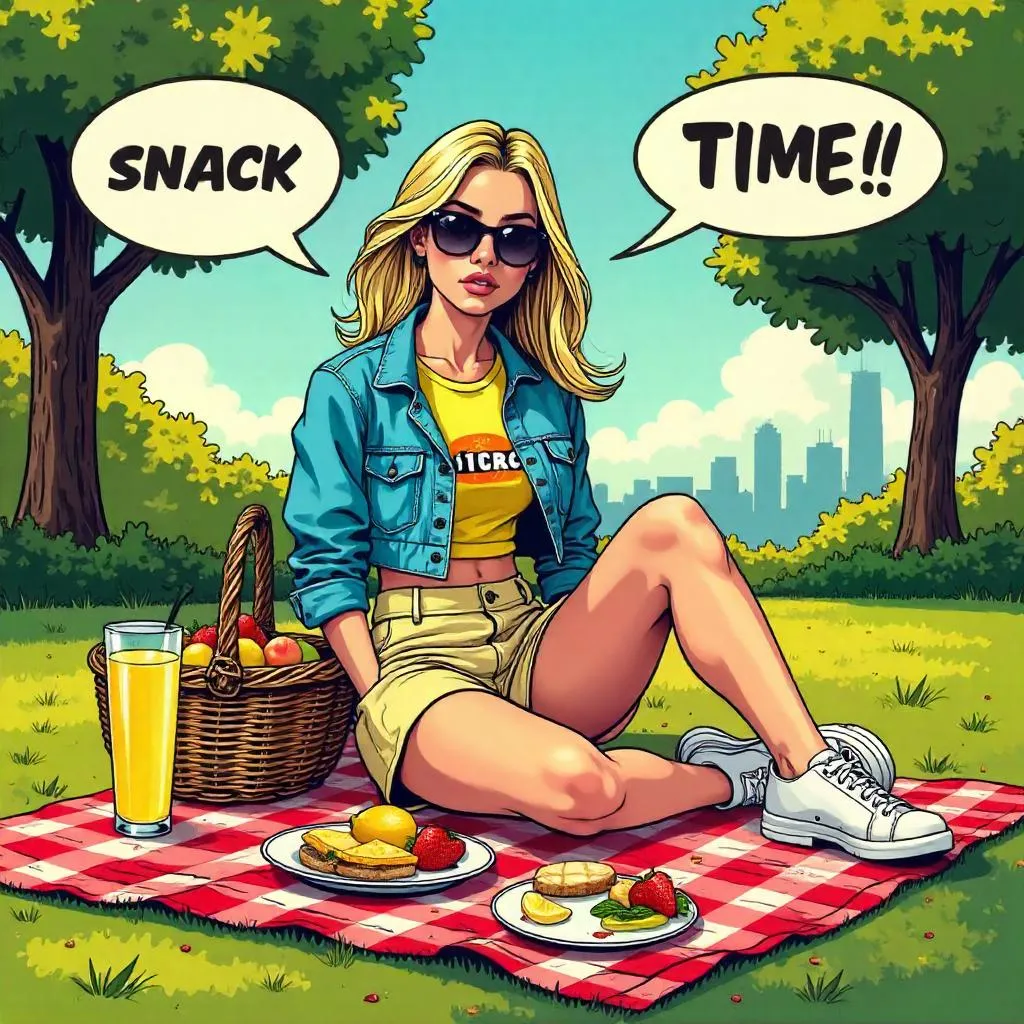 Comic-Book Picnic: Stylish White Girl in Bold Color