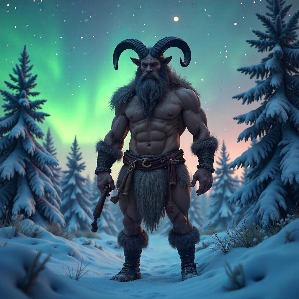 Satyr under the Northern Lights: a 3D render