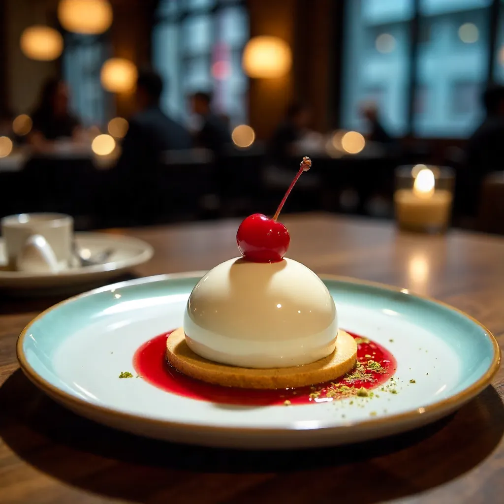 Elegant Tokyo Dessert: Cherry Garnish on Refined Mousse