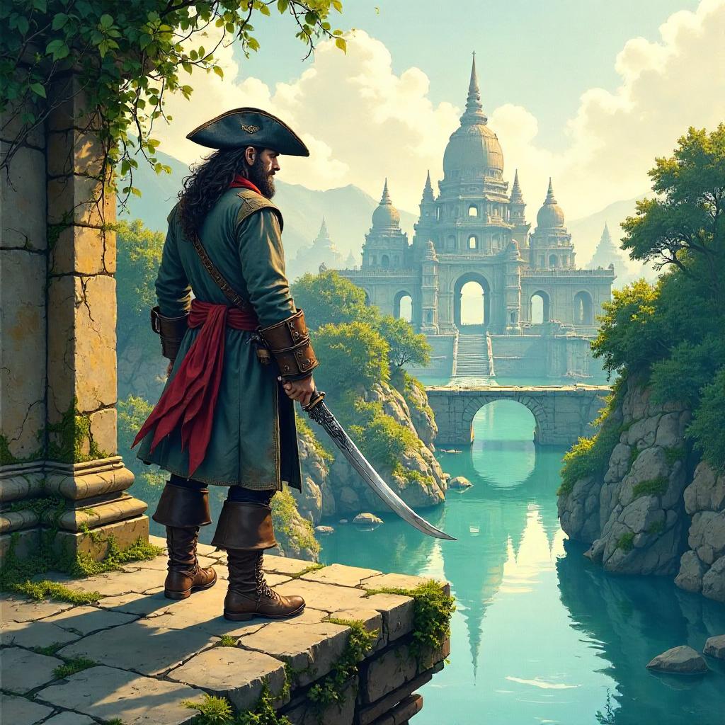 Pirate in a Watercolor Lost City