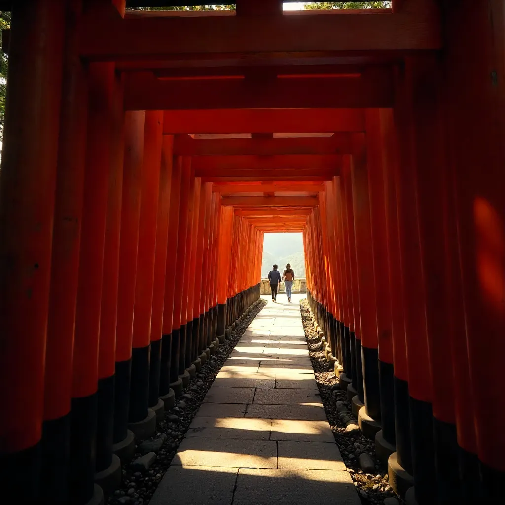 Serene Vermilion Torii Corridor in Kyoto