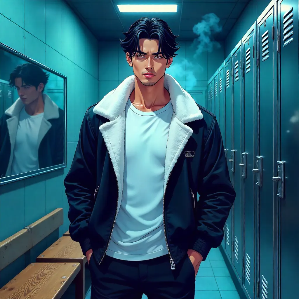 Stylish Anime Asian Man in Locker Room