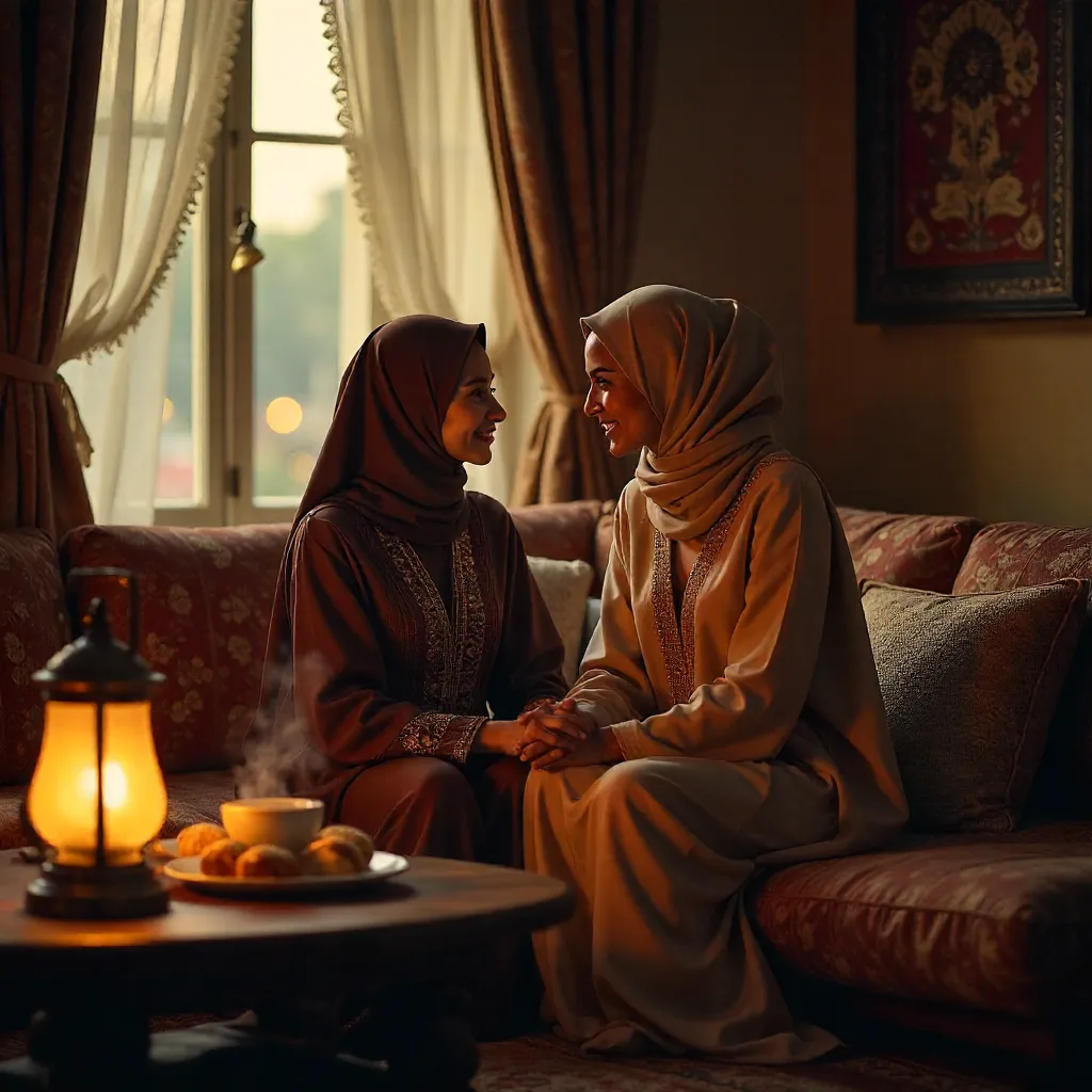 Two Hijab-Wearing Women in Warm Tranquility