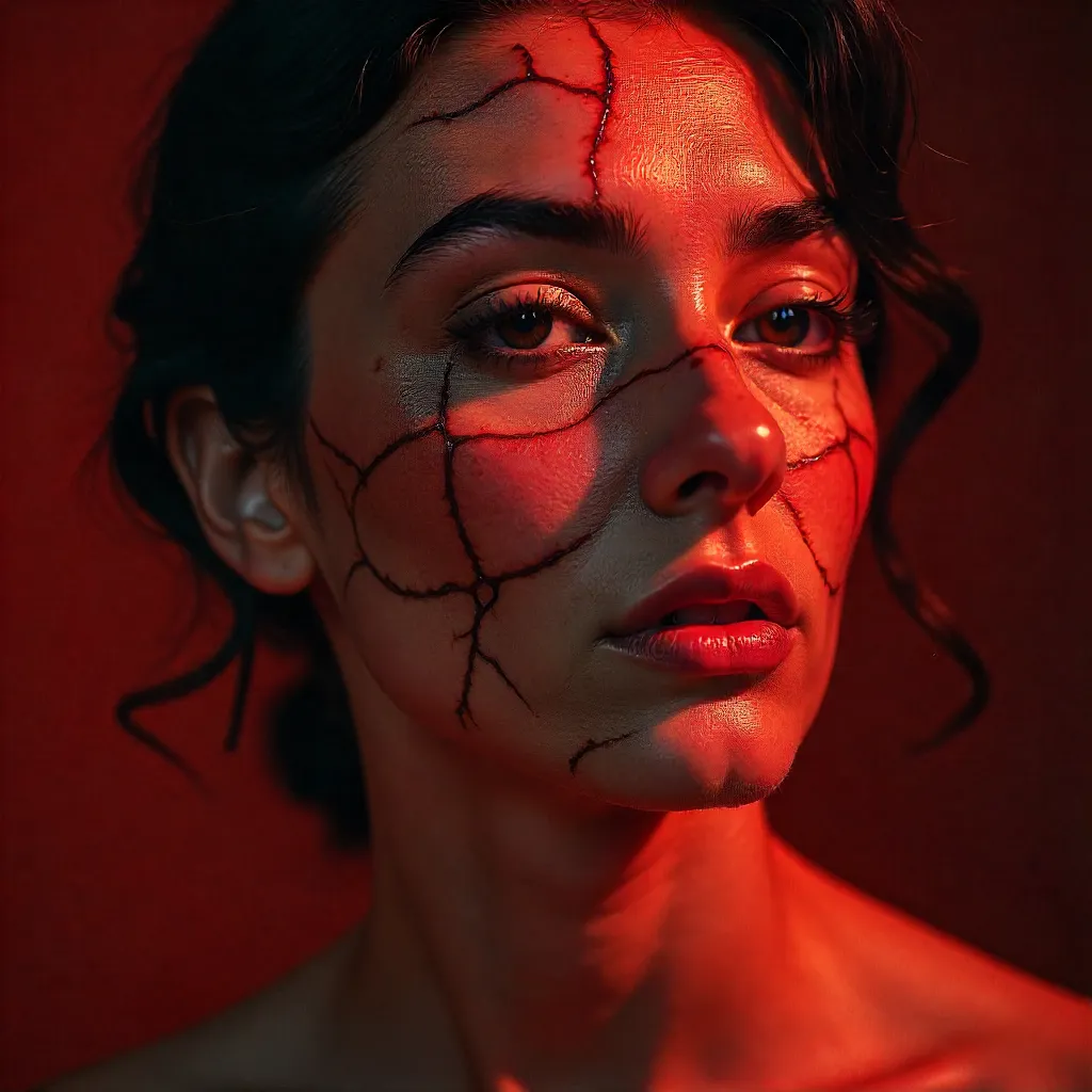Crimson Portrait with Crackle Texture and Vintage Mood