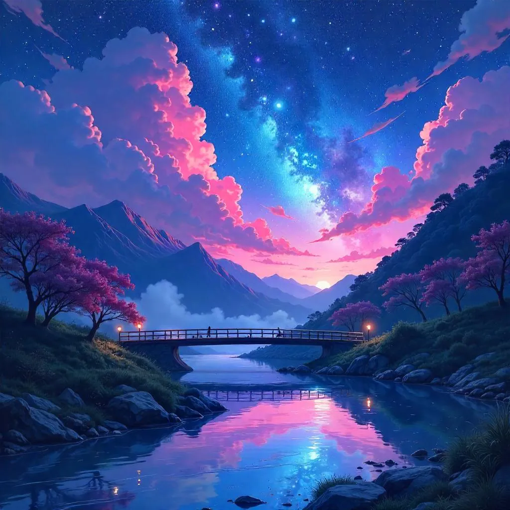 Nebula River: An Anime Night Scene