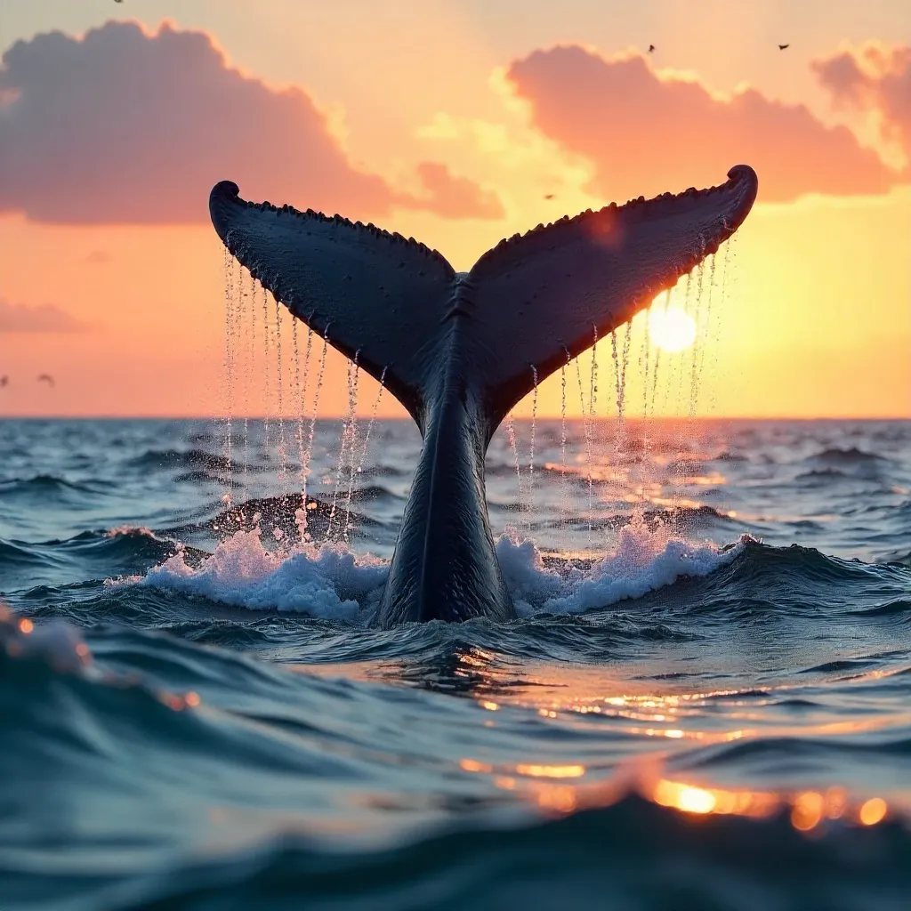 Whale Tail Emerges Over the Ocean