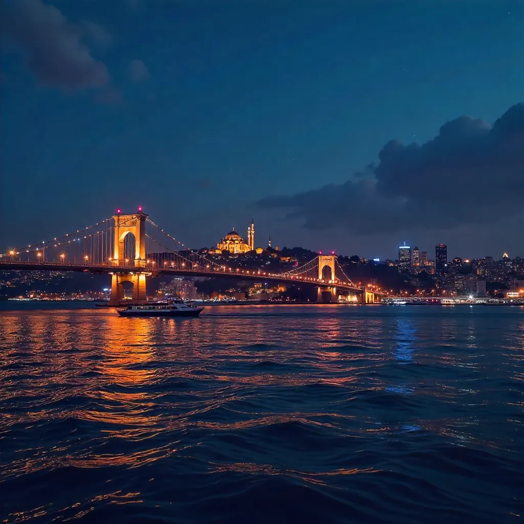 Istanbul Night Skyline and the Bosphorus Bridge Glow