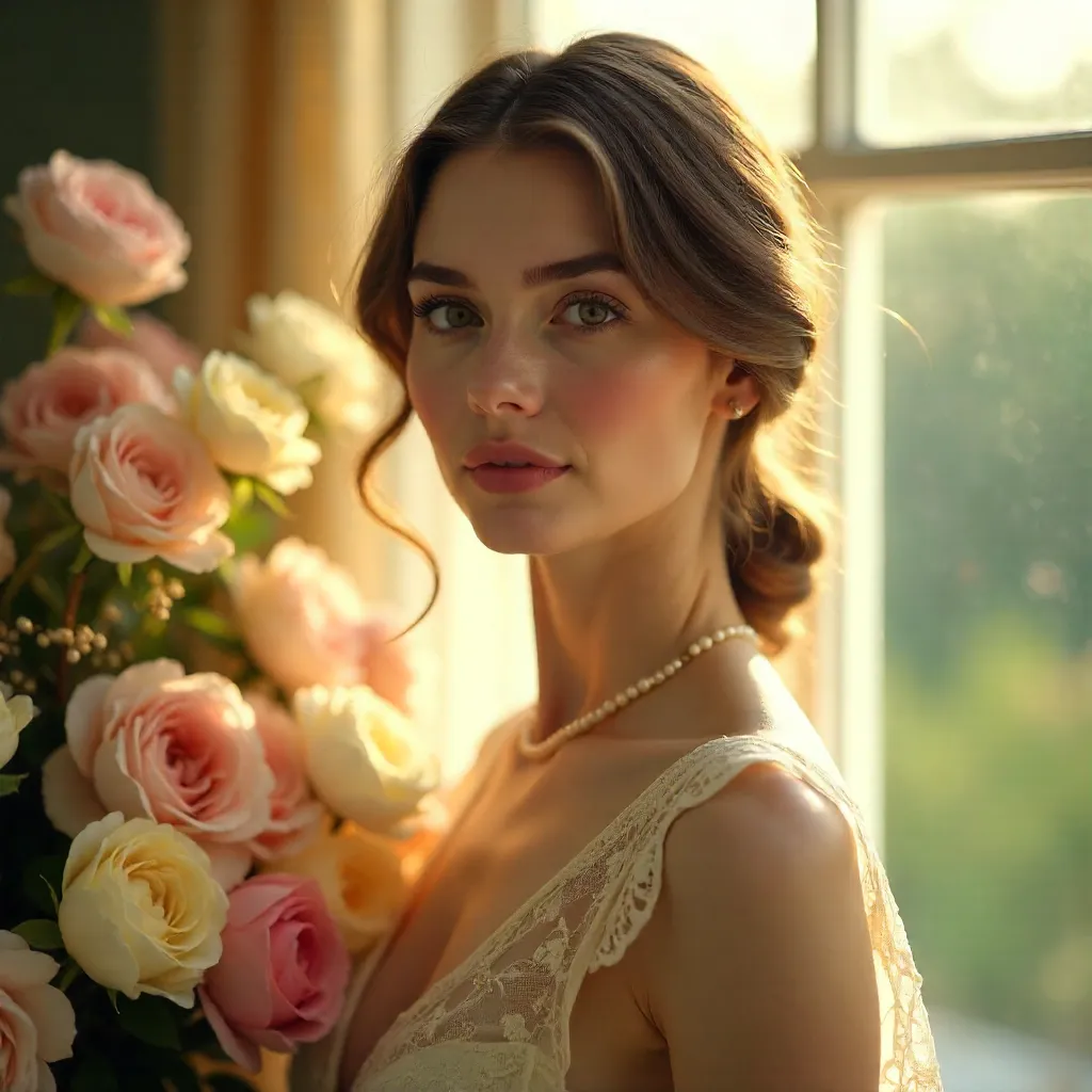 Elegant Vintage Floral Portrait in Soft Light