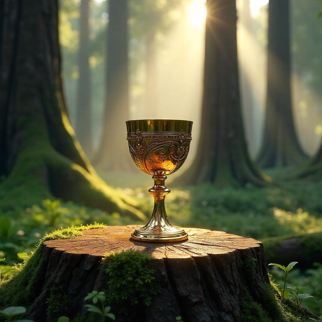 Golden Chalice in a Redwood Forest - 3D Render