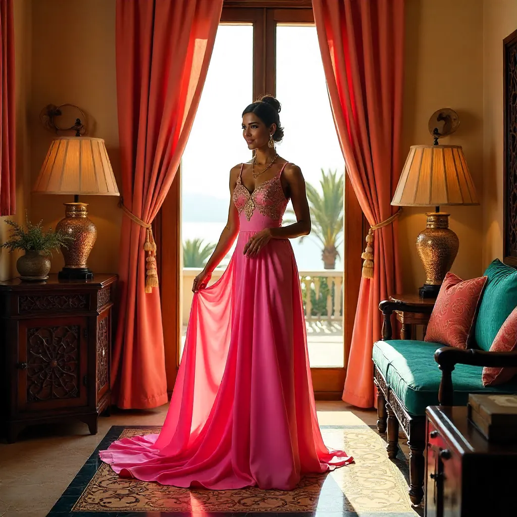 Graceful Pink Dress in a Zanzibar Swahili Interior
