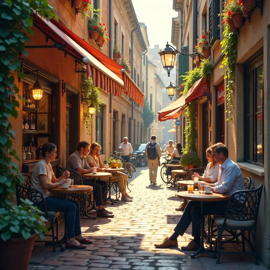 Sunny Café in a Historic Alleyway