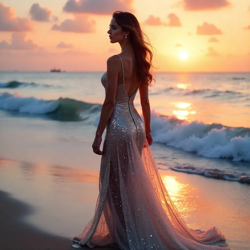 Elegance by the Ocean in a Glittering Beaded Dress