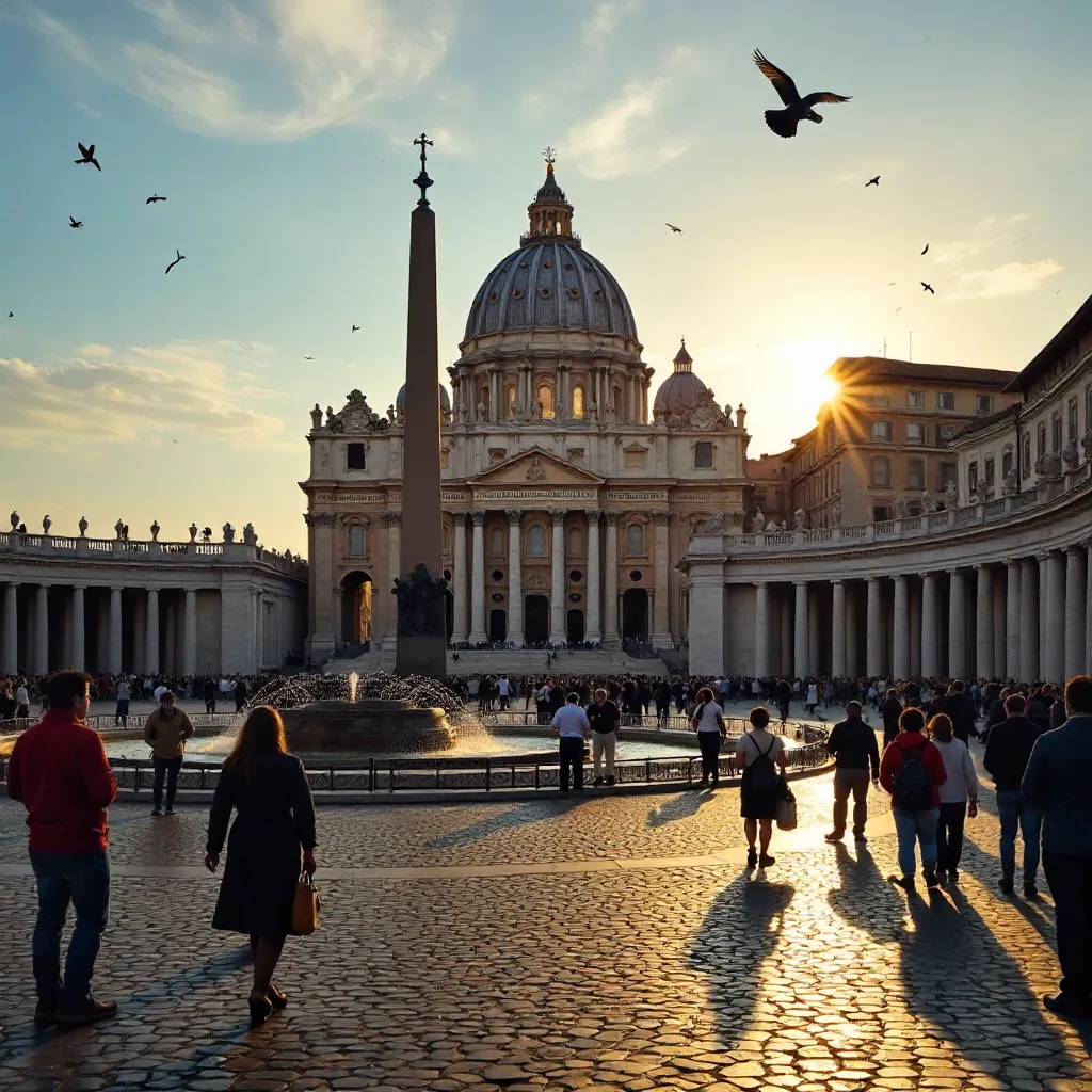Vibrant St. Peter's Basilica Amid Bustling Vatican Square