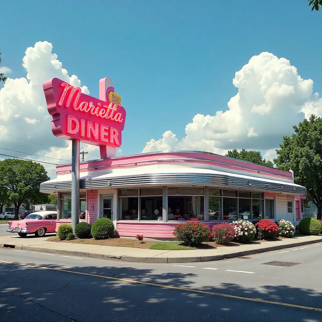 Retro Marietta Diner Exterior Under Blue Georgia Sky