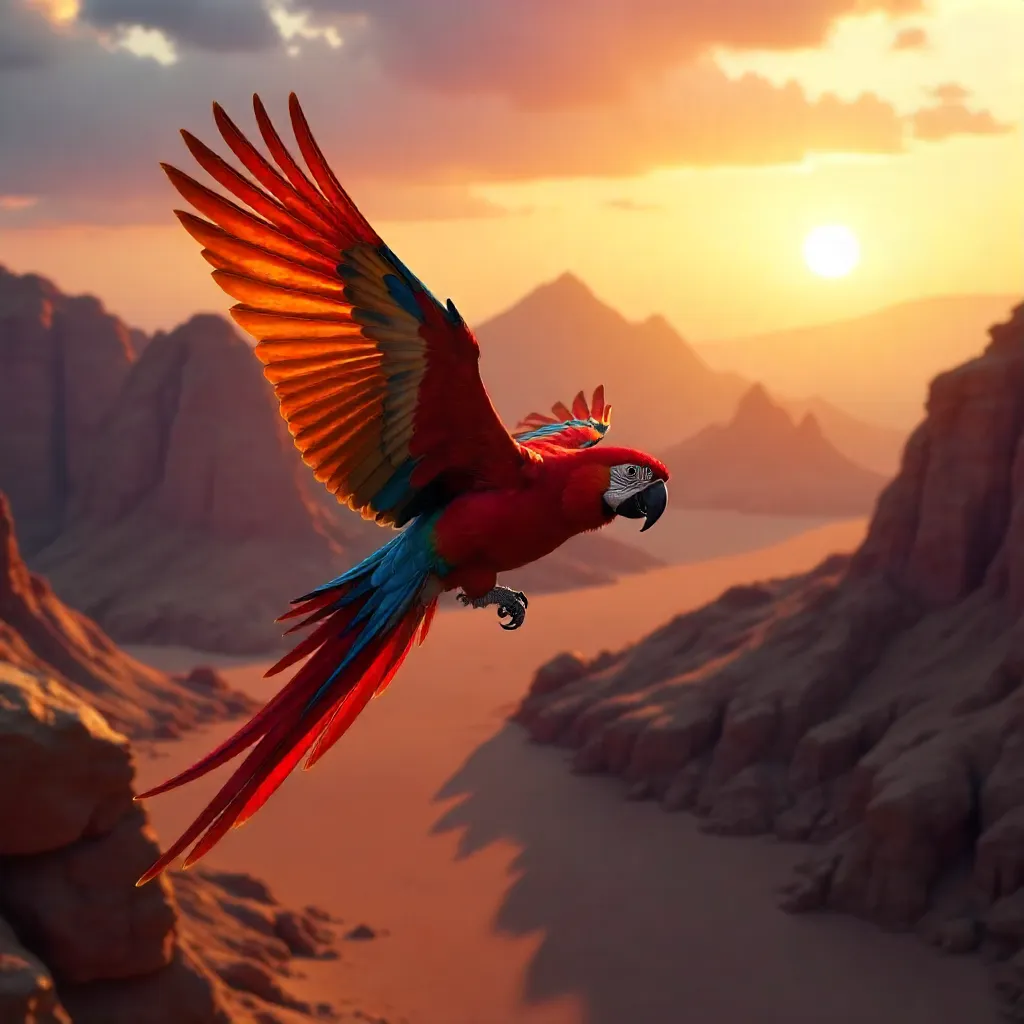 Macaw Flight Over Oman's Sunset Ridge