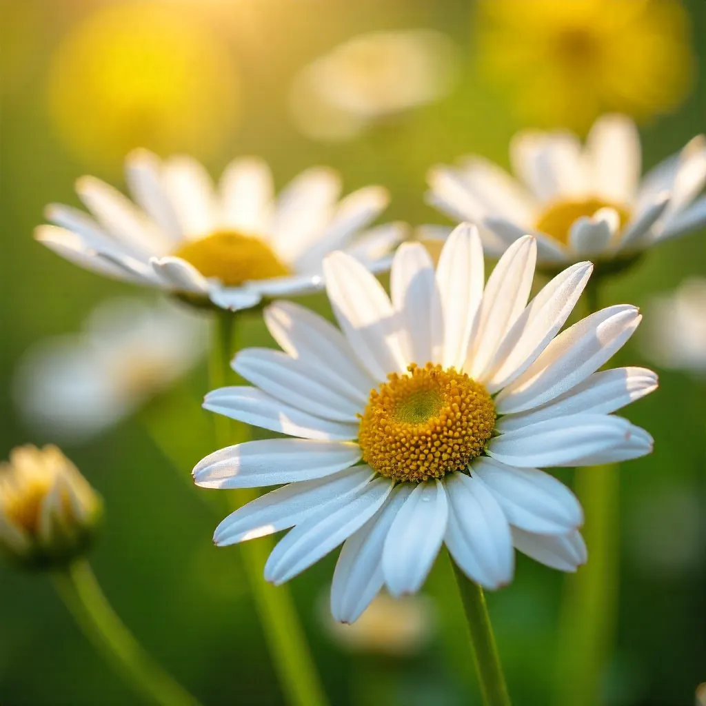 Macro Close-Up of Vibrant Daisies Capturing Spring's Glow