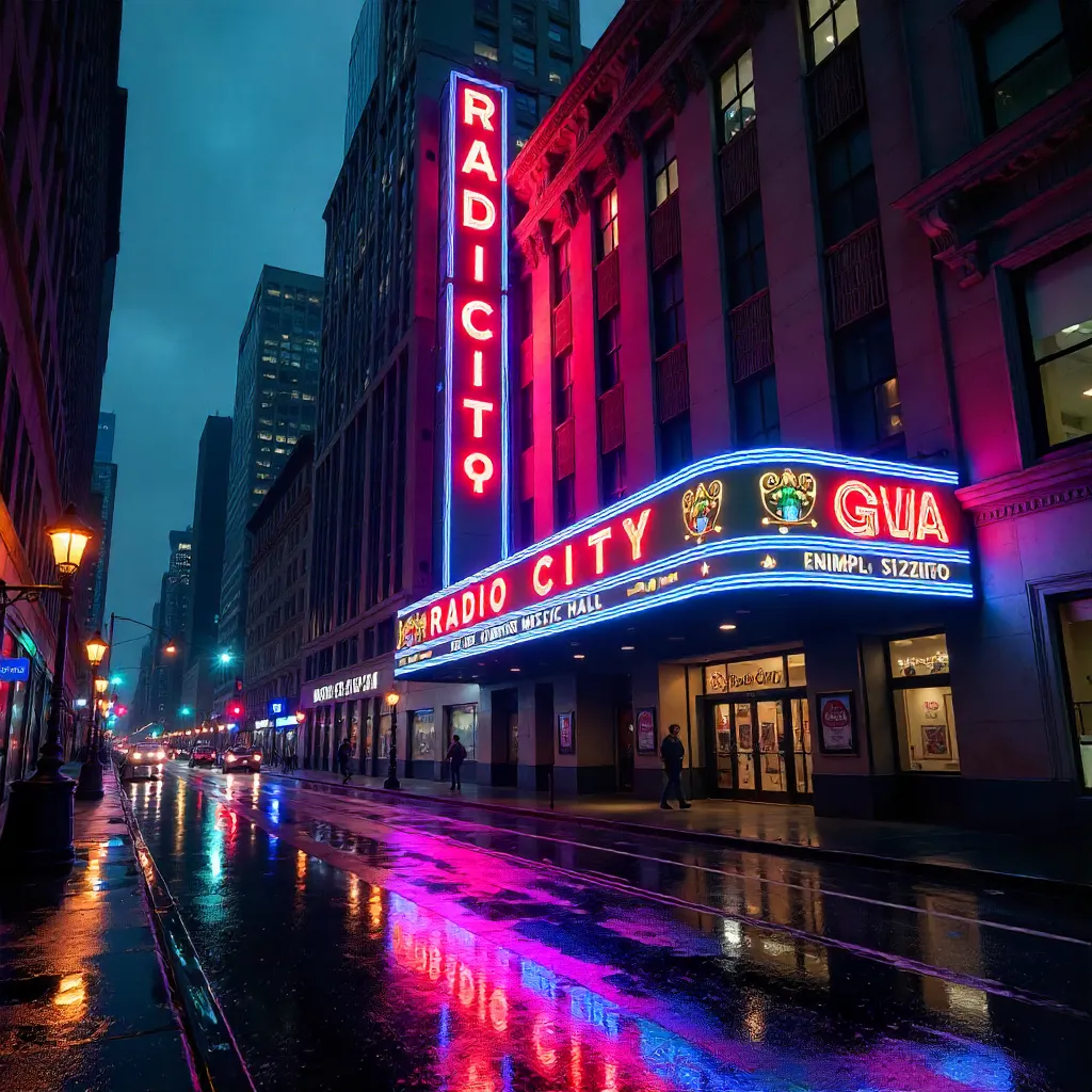 Neon Night Vista of Radio City Music Hall