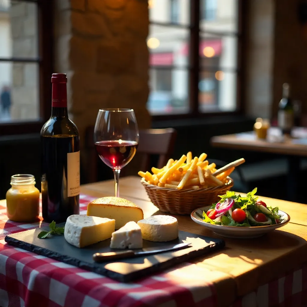 Cozy French Cheese, Wine, Fries & Salad Table