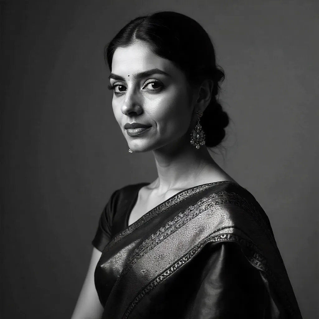 Timeless Black & White Portrait in Traditional Sari