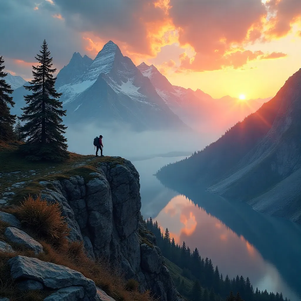 Golden Hour Majesty: Sunset Over Misty Mountains