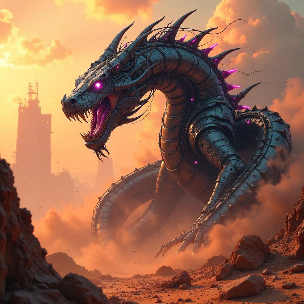 Cyberpunk Hydra Rising in a Sandstorm