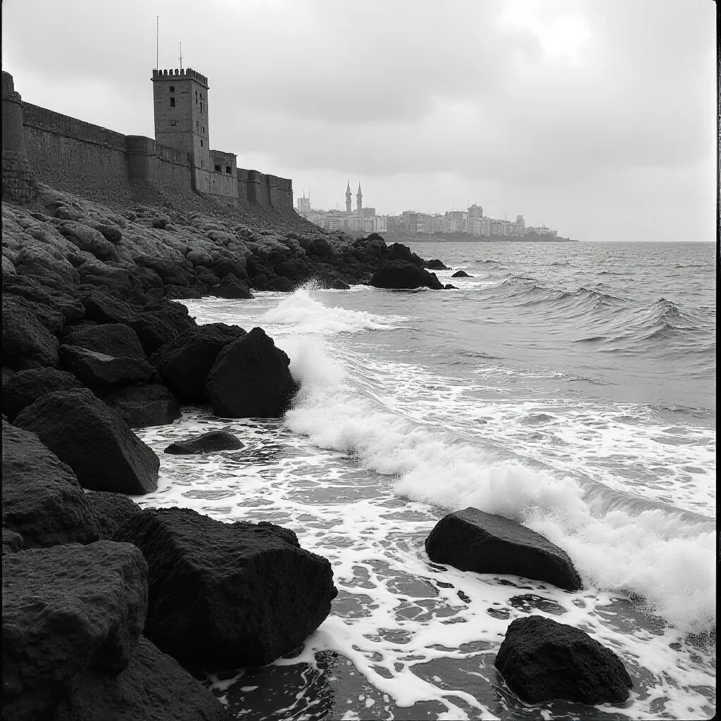 Monochrome Rabat Coastline and City Skyline
