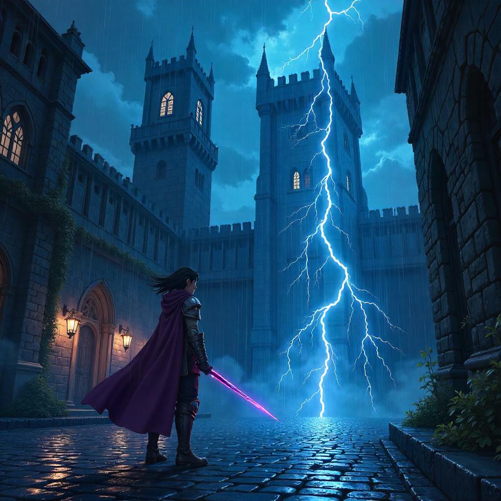 Lightning Over the Castle Courtyard