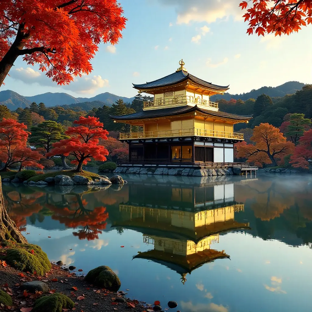 Golden Pavilion in Autumn at Kinkaku-ji, Kyoto