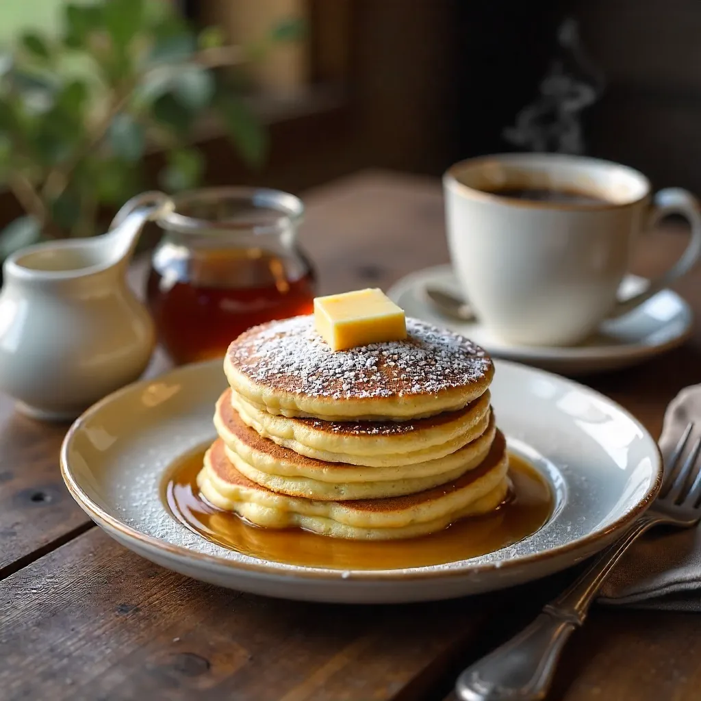 Rustic Breakfast: Cheesecake Pancakes & Coffee