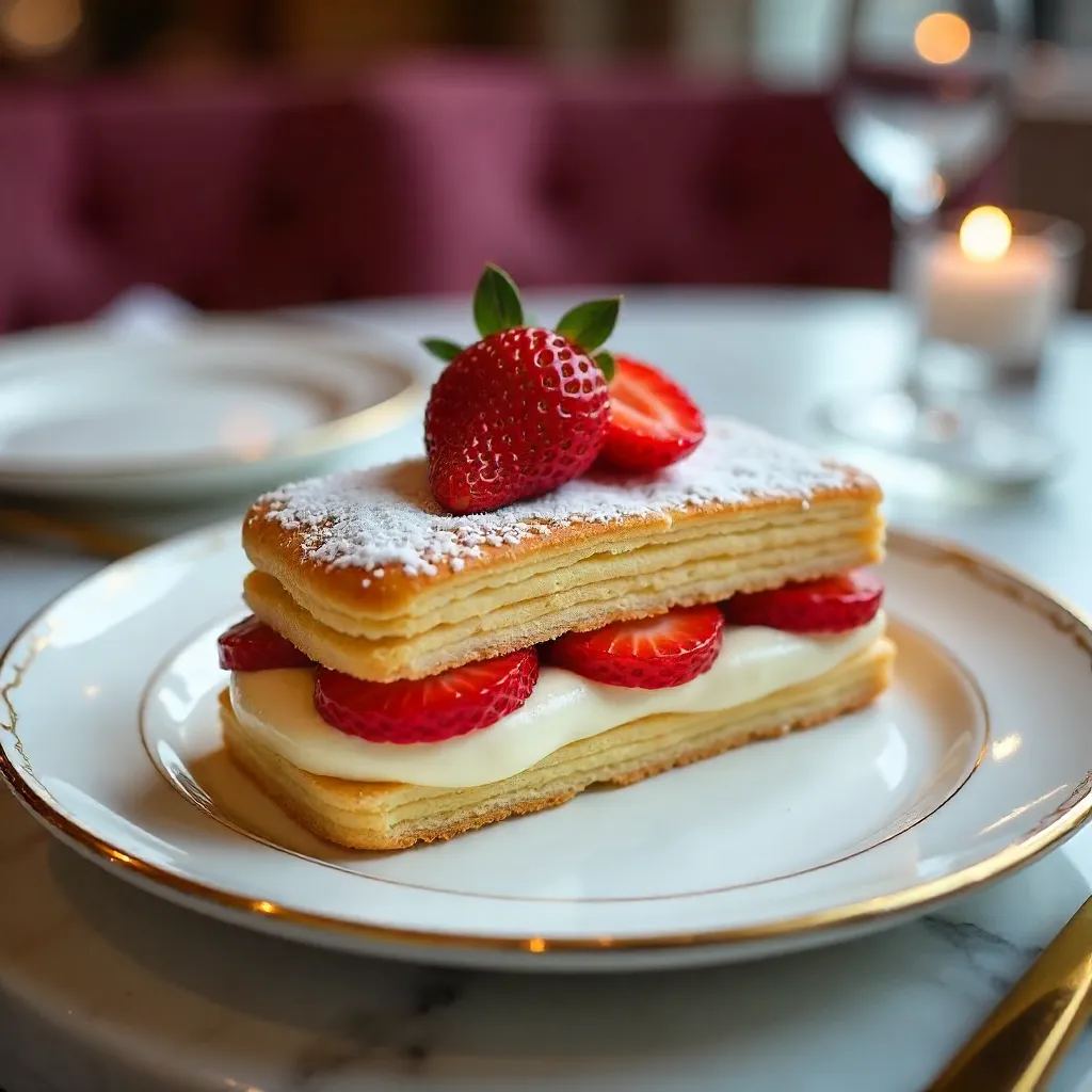 Elegant Mille-Feuille with Strawberries in Parisian Dining