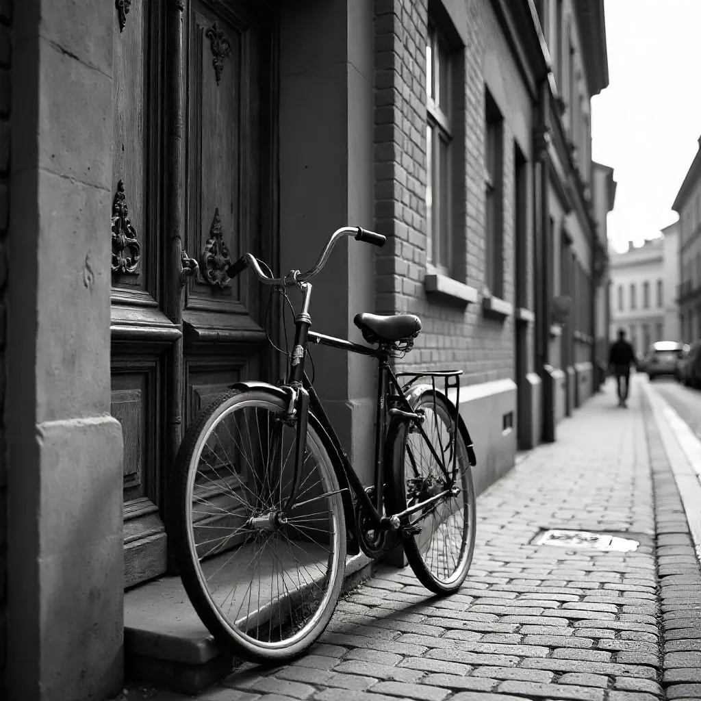 Bicycle by Ornate Door in Malmö (B&W)