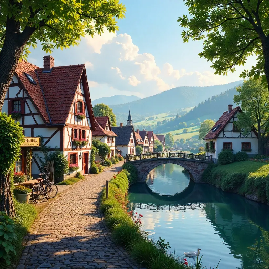 Quaint German Village by a Serene River