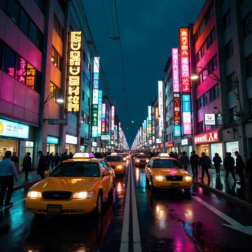 Neon Nights in Chūō-ku, Tokyo: Taxis and Neon