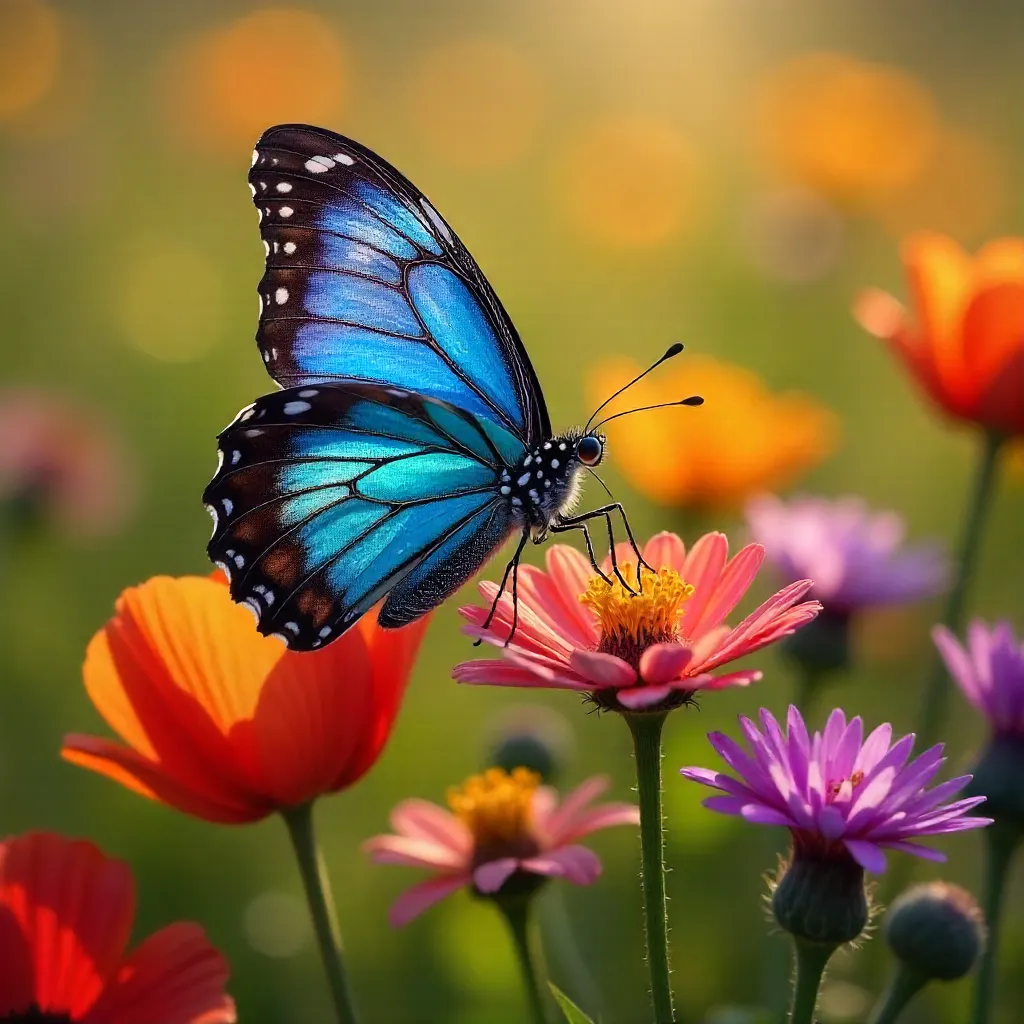 Striking Butterfly on Vivid Flowers in Spring Light