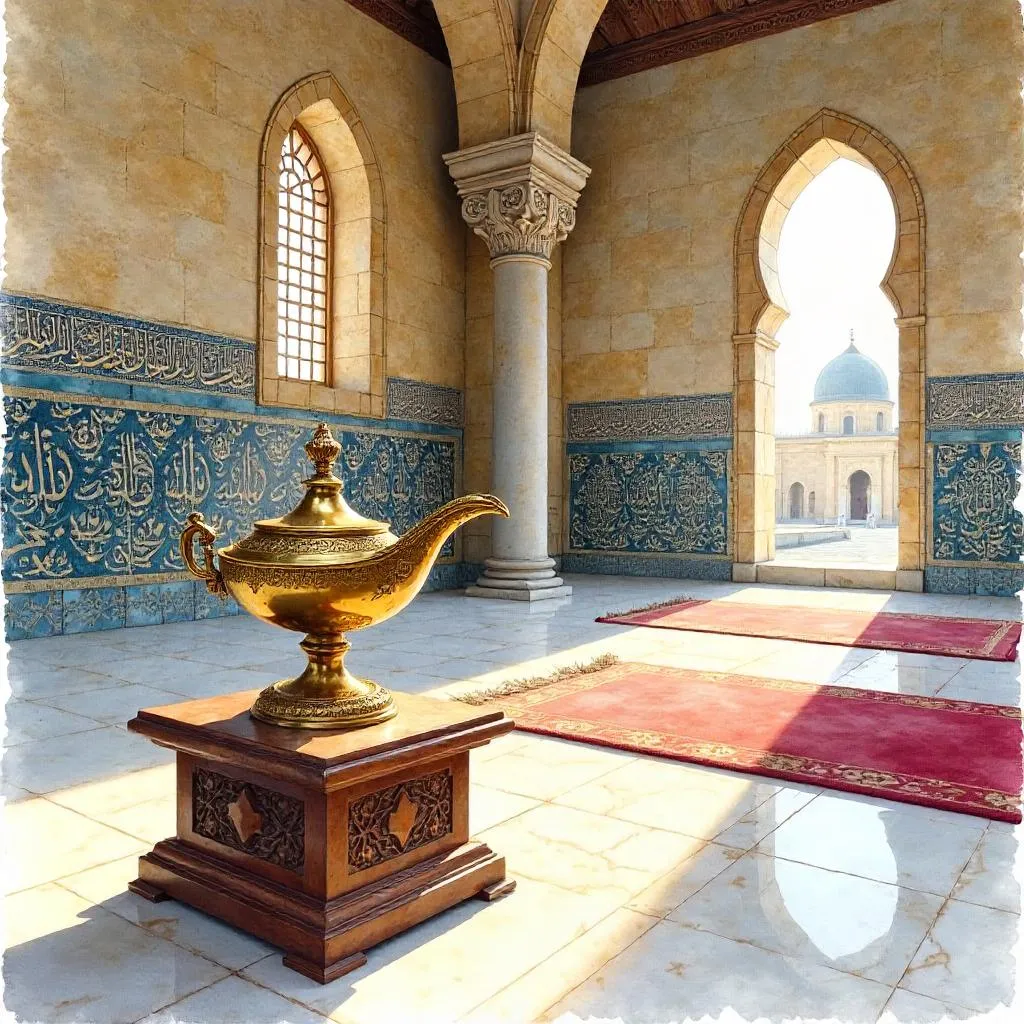 Watercolor Reverie: Ancient Artifact in a Mosque