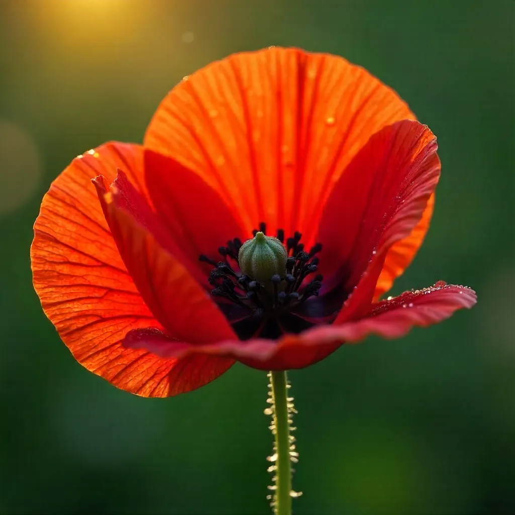 Crimson Poppy Macro: Budding Stem
