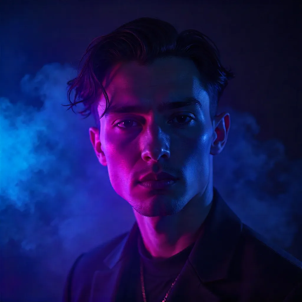 Blurred Purple-Blue Portrait in Abstract Neon Lighting