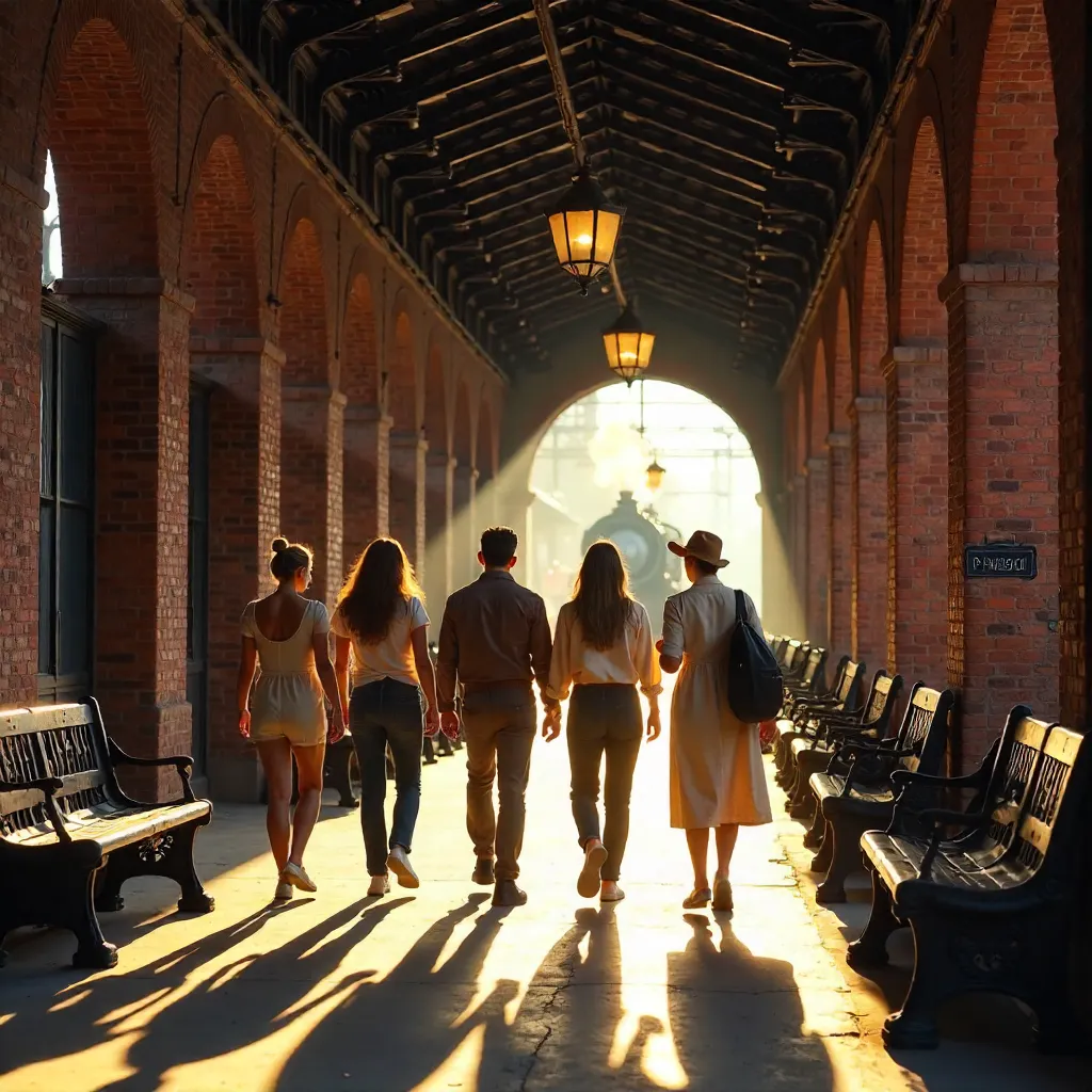 Sunlit Historic Platform with Arched Brickwork